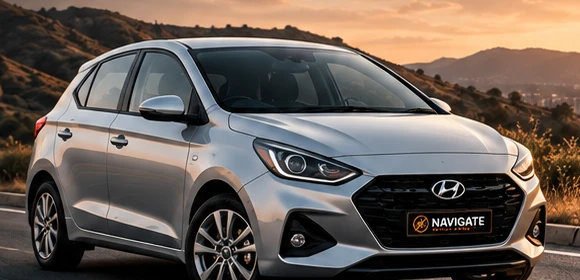 Illustrative silver compact Hyundai-style rental vehicle